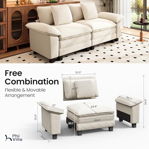 Image of PHI VILLA Indoor Modular Couches Sets, 87.5 inch Sectional Loveseat Sofa with Upholstered Deep Seat, 2-Seater Comfy Couches for Living Room Bedroom, Chenille Fabric, Beige
