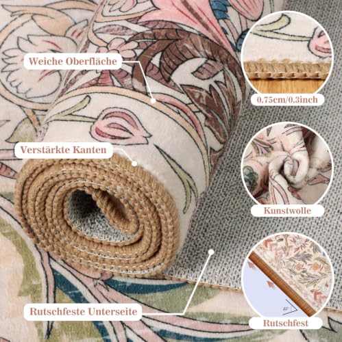 TUKDAK Vogel Teppich Läufer Flur 80x300cm, Rose Tier Küchenläufer Waschbar, Weicher Kurzflor Teppichläufer rutschfest… – Ansicht 4