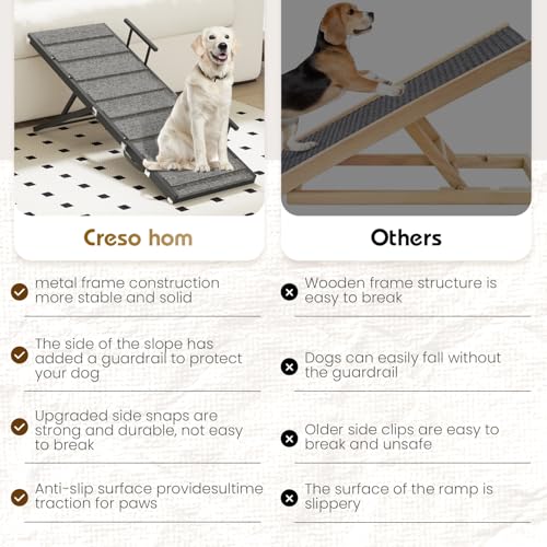 Image of Dog Ramp for Car, Pet Ramp for Adjustable Hight, Folding Dog Ramps for Large Dogs, Dog Ramp for Bed with Anti-Slip Carpet and Safety Rails, Dog Ramps for Indoor Sofa Bed, Black