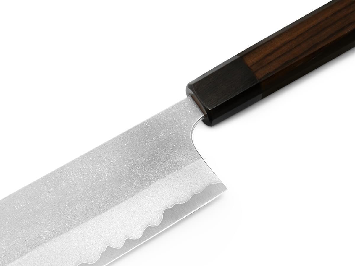 Profi Koch-Messer NAKIRI Yoshimi Kato Nashiji. Klingen-Länge 17cm. Aogami super, 3 Lagen, hand-geschmiedet. 8-eckiger Echt-Holz-Griff aus hochwertigem Rosenholz-Palisander