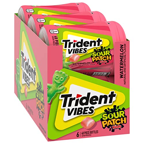 Image of Trident Vibes SOUR PATCH KIDS Watermelon Sugar-Free Chewing Gum, 6 Bottles of 40 Pieces (240 Total Pieces)
