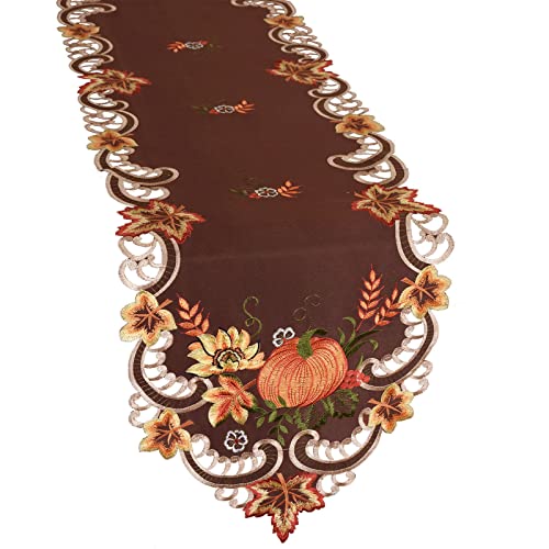 Simhomsen Brown Embroidered Thanksgiving Harvest Pumpkins Table Runners for Autumn