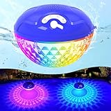Junbig Floating Pool Speaker with Lights, IP68 Waterproof Bluetooth Speakers for Pool, 10W HD Stereo Loud Sound, Built-in Mic Floating Speakers for Pool, Hot Tub, Spa and Outdoors
