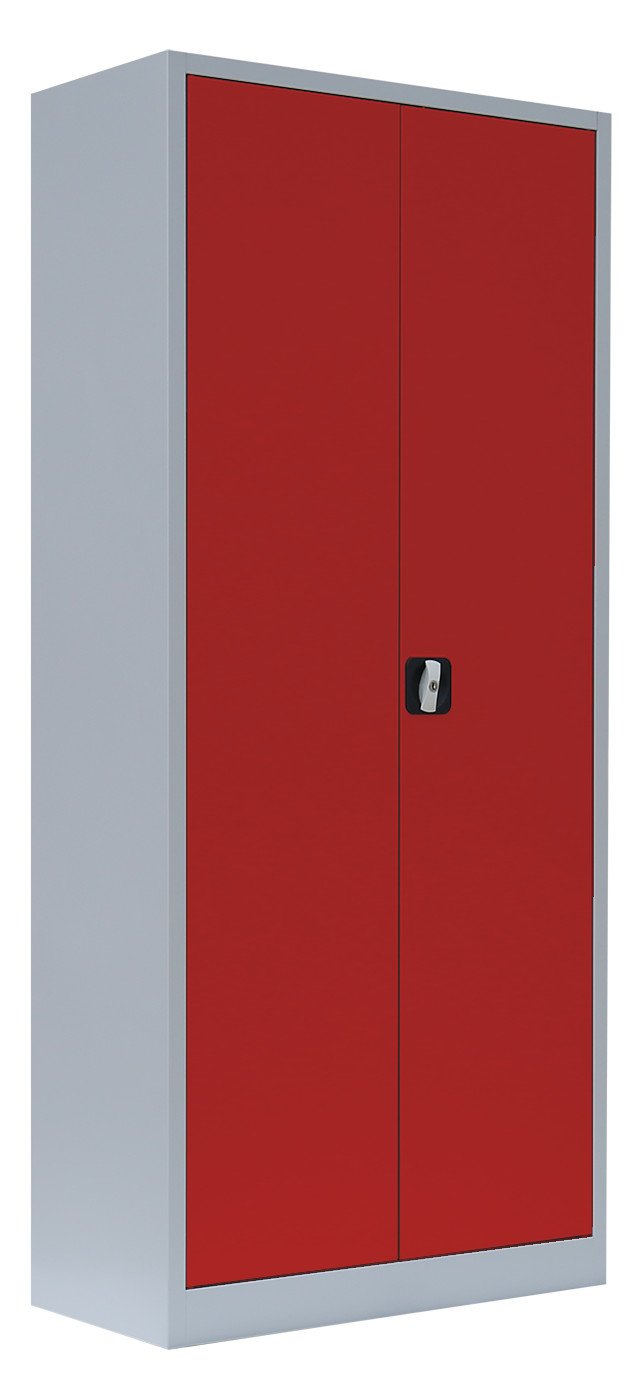 Flügeltürenschrank komplett montiert Metallschrank abschließbar grau/rot 180x80x38cm Lagerschrank Aktenschrank Büroschrank Werkzeugschrank 4 Fachböden 530334