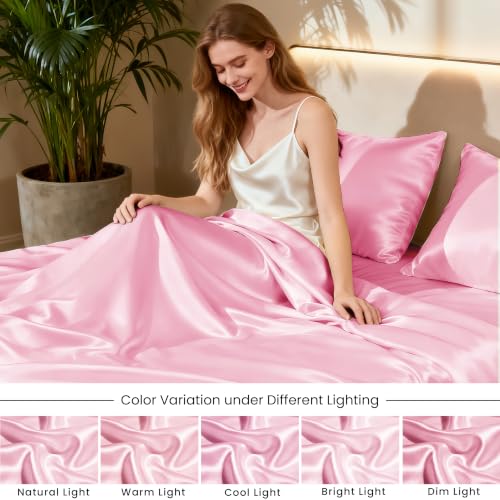 Love's cabin Satin Full Sheets Set, 4 Pieces, Pink, 15" Deep Pocket by Love's cabin - Used condition - Image 7