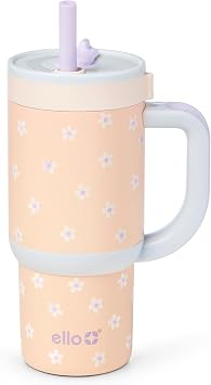 Ello Oasis 14oz Insulated Stainless Steel Kids Tumbler with Straw, Orange Daisies