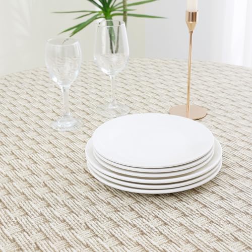 misaya Round Fitted Tablecloth with Elastic Edge, 100% Waterproof Oil Proof Plastic Table Cover, Vinyl Flannel Backed Tablecloth Fits 45"-56" Round Tables for Dinner, Outdoor, Picnic, Weave by misaya - Image 8
