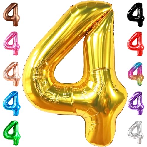 Image of KatchOn Gold Number 4 Balloons 40 Inch, 4 Birthday Decorations