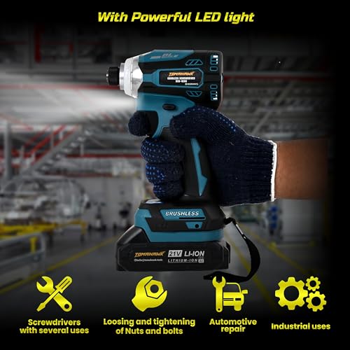 Image of TOMAHAWK BSD-8200 Brushless Cordless Screwdriver /Impact Driver - 2 Battery with 20V, 2.0Ah, 180 Nm, 2400 RPM, 10Mm Chuck capacity, 2 Speed Mode | Drill Machine for Home, Workshop & Professional Use