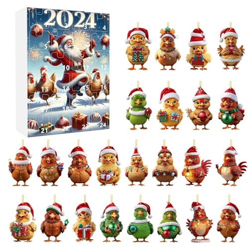 Calendario de Adviento 2025 para niños, juguete de Navidad 2D, adornos de pollo con sombreros de Papá Noel, calendario de Adviento 2024, árbol de adornos 2D, juego de árbol (24 piezas) 2 (naranja