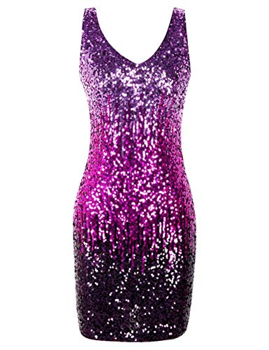 Image of PrettyGuide Women's Sequin Cocktail Dress V Neck Bodycon Glitter Party Dress