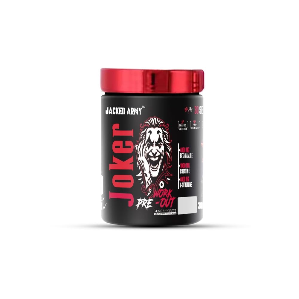 Jacked Army Joker Pre-Workout Boosts Energy & Endurance | Improves Focus | Revs Up Recovery | Enhanced Muscle strength & Power | Increased Muscle Mass [300gm, 30 Servings, Berry Blast]