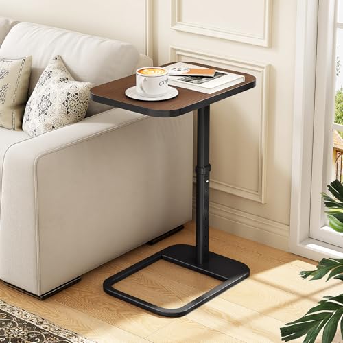 Image of Kitstorack TV Tray Table, Adjustable Height & Rounded Metal Corners, Snack Table for Couch, Sofa, Bed, Chair, Living Room, C Shaped End Side Table for Eating, Dinner or Laptop, Small Spaces, Espresso