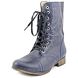 Steve Madden Women's Troopa Lace-Up Boot,Denim Leather,7.5 M US