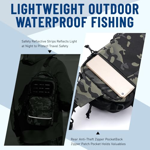 Senprity Mochila de pesca, bolsa de pesca com suporte de vara multifuncional, leve, bolsa de ombro p