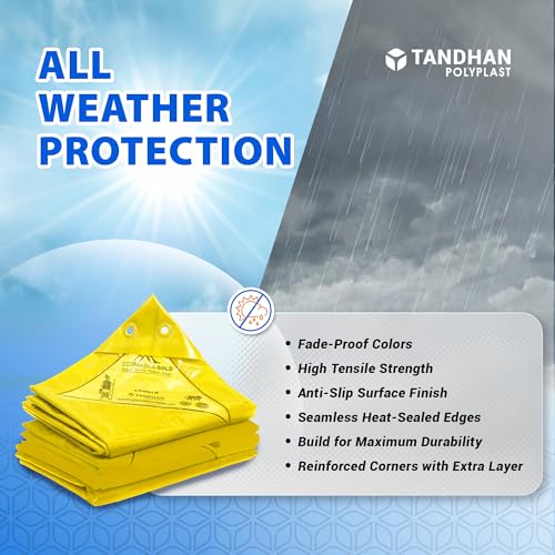 Image of Ecoraksha Gold Premium Multilayer Eco-Friendly Tarpaulin Sheet Waterproof Tirpal Heavy Duty 6 X 4 Ft Poly Tadpatri - Multipurpose 250 GSM Plastic Cover Tharpai, Thadika, Tarp (Yellow)