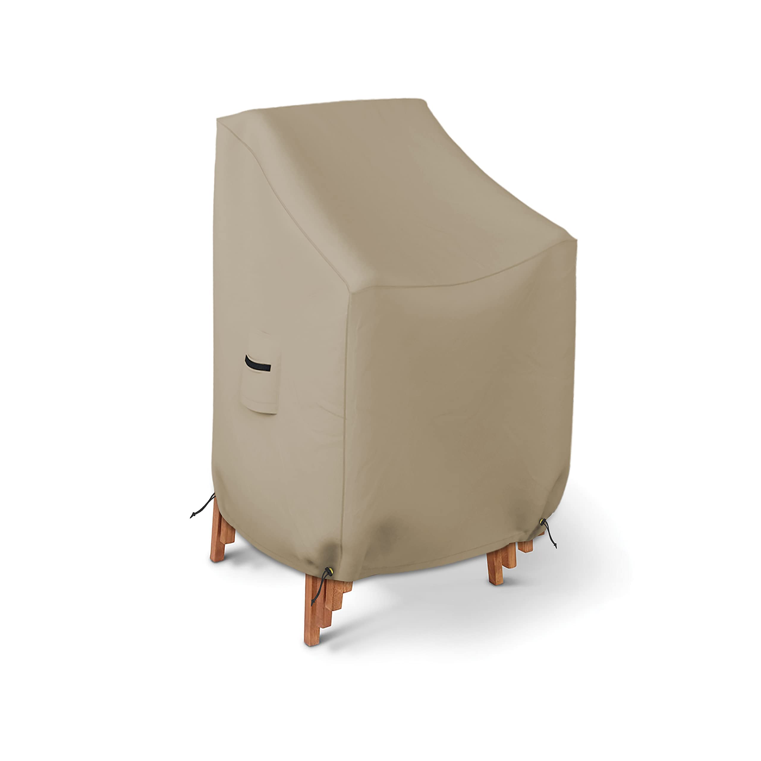 Stackable Chair Cover 12 Oz Waterproof - 100% Weather Resistant PVC Coated Patio Furniture Cover with Air Pockets & Drawstring for Snug Fit (36W x 37D x 36H x 15 FH, Beige)