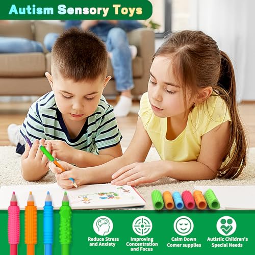 24 Pack Textured Pencil Grips - Sensory Fidget Toys for ADHD & Autism