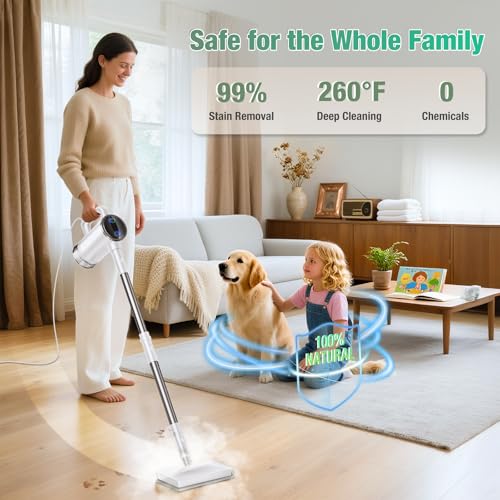 Image of 11-in-1 Steam Mop - Detachable Handheld Steam Cleaner with 380mL Tank, 260℉ Floor Steamer for Hardwood, Tile, Grout, Windows, Bath & Kitchen - 3-Level Steam Control, Multi-Purpose Floor Steam Cleaner