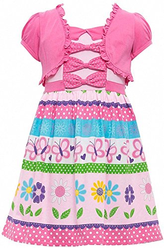 Image of ToBeInStyle Girls Two Piece Short Sleeve Dress and Matching Bolero Crop Cardigan Assorted Prints Cotton Blend Summer Outfit