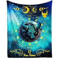 CaomeiWu Custom Taurus Zodiac Blanket, 40\" x 30\" Flannel Stars Astrology Themed Stuffed Vibrant Throw, Soft Nap Throw Blanket for Boys Girls Women Horoscope Lovers Gifts