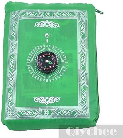 1pc Muslim Travel Prayer Rug with Pouch Islamic Portable Pocket Mat (Green)