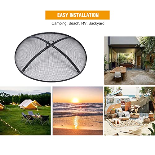 Lineslife 30” Round Fire Pit Spark Screen, Heavy Duty Collapsible Fire Pit Lid With Ring Handle For Outdoor Patio Backyard, Black #TOP6