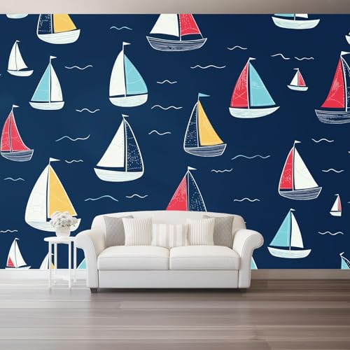 Papel tapiz fotográfico 350 x 256 cm Revestimiento de paredes decoración de salón Diseño Encantador Velero para dormitorio, sala de estar, papel tapiz no tejido, decoración de pared, Azul Marino