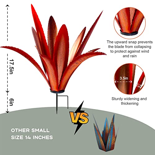 Enlarge thickened Wind Resistant Metal Agave Garden Art Metal Plant Country Garden Sculpture Statue Outdoor decoration Agave Metal Plant Courtyard Garden Lawn Ornament Gift (12 Leaves red 2 PCS)