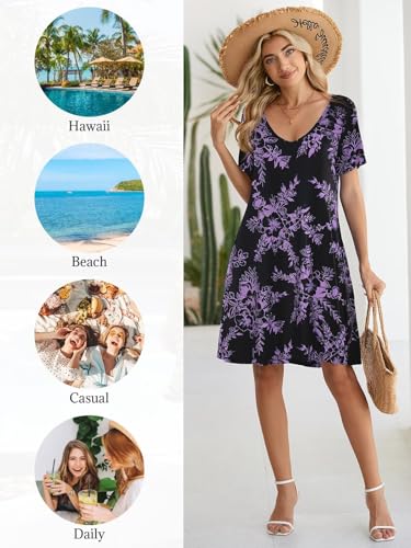 Image of BELAROI Women Casual Summer Dresses Loose Tshirt Beach Sundress V Neck Plus Size Swing Tunic Pockets