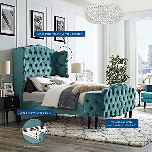 Modway Violette Performance Velvet Tufted Wingback Queen Platform Bed In Sea Blue #TOP1