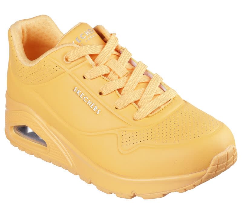Skechers Baskets UNO Stand on Air pour Femme, Orange Soir avec Motif Zigzag Coucher de Soleil Chevron, 41 EU