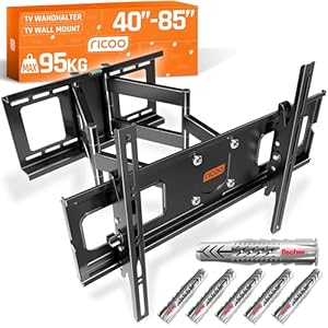 RICOO TV Wandhalterung für 40-85 Zoll Fernseher Halterung Fernsehhalterung für Wand mit Fischer-Dübel R06-F Smart Curved Schwenkarm Schwenkbar Neigbar Fernseh-Arm bis 95 Kg & VESA 600 (400) x 400 mm