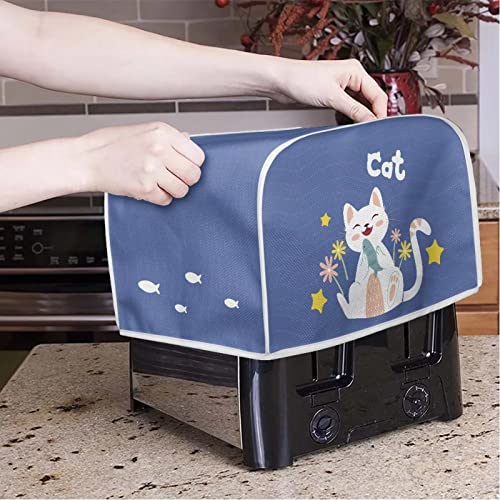 Image of Talayituse Cat Flower Print Toaster Cover 2 Slice Wide Slot, Lightweight Toaster Cover Dust Protection Washable Appliance Bag, Blue