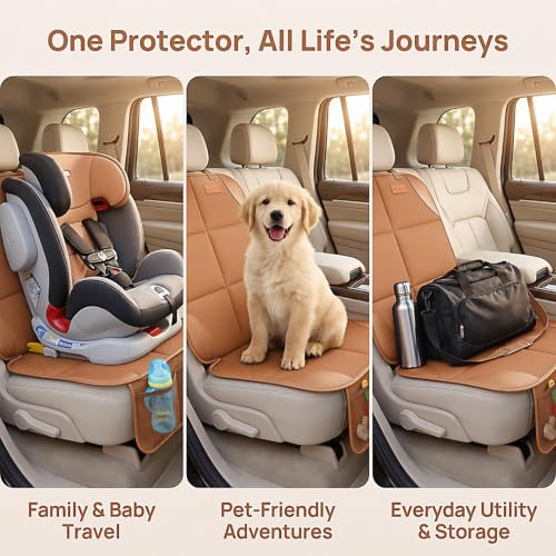Image of SMART ELF Car Seat Protector 2-Pack, Thick Padding Cushion (Dark Brown) | Baby and Pets for Child Car Seat with Thicily Padded and Non-Slip Backing Mesh Pockets, Universal Size - Sedan SUV Truck