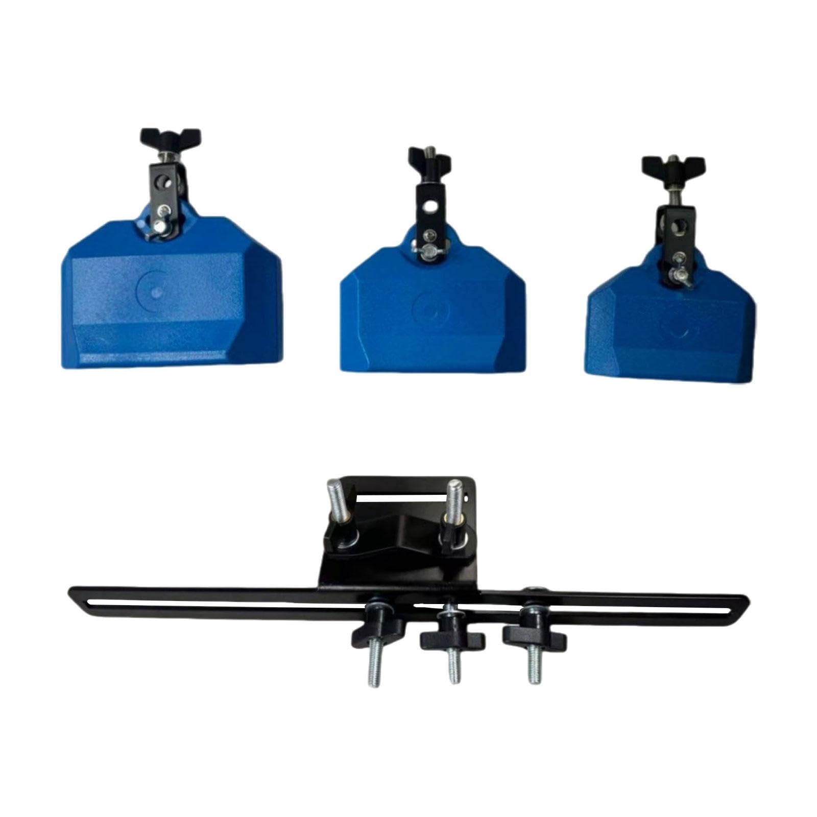 Set di Campanacci Da 4", 5" E 6" con Blocco di Percussioni Musicali con Supporto per Batteria, Esibizione in Festival, Blu