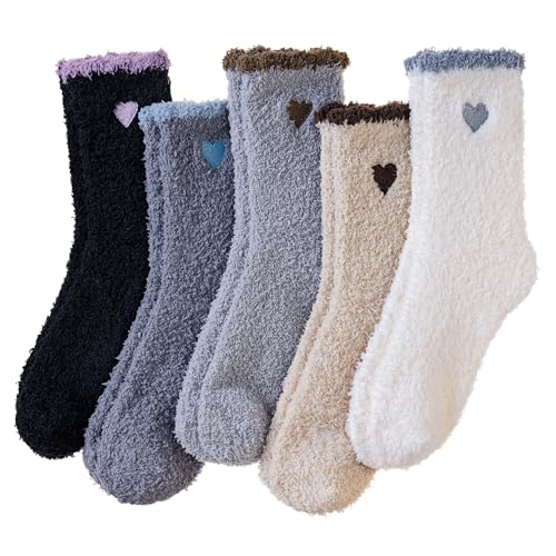 Image of Eocom Fuzzy Socks for Womens Warm Fluffy Winter Cozy Thick Plush Slipper Sleep Comfy Crew Christmas Socks 5 Pairs
