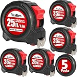 Tape Measure 25 ft, 5 Pack Bulk Easy Read Measurement Tape, Self-Locking Measuring Tape Retractable 1-Inch Wide x 25 ft