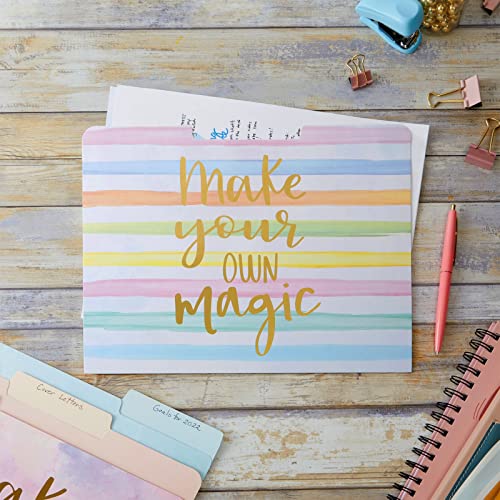 12 Pack Decorative File Folders, Letter Size For Women, Cute Pastel File Folders With Inspirational Quotes In Gold Foil Print, 1/3 Cut Tabs, (11.5 X 9.5 In) #TOP1
