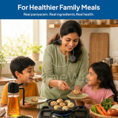Image of HomeWiz Cast Iron Appe Pan 7 Cavity 18 cm | Free Oil Dispenser 500ml | Pre-Seasoned Appe Maker for Appam, Paniyaram & Appe | Non Stick Appam Pan | Naturally Non-Stick | Works On Induction & Gas
