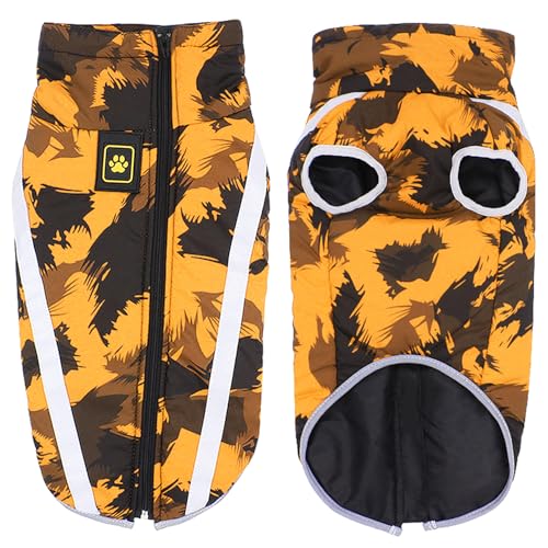 Idepet Cappotto per Cani Gatto per Cani, Maglioni per Cani Caldi Giacche per Cani Invernali Gilet Antivento Abbigliamento per Cani Vestito per Cani con Foro per Imbracatura (Giallo, 6XL)
