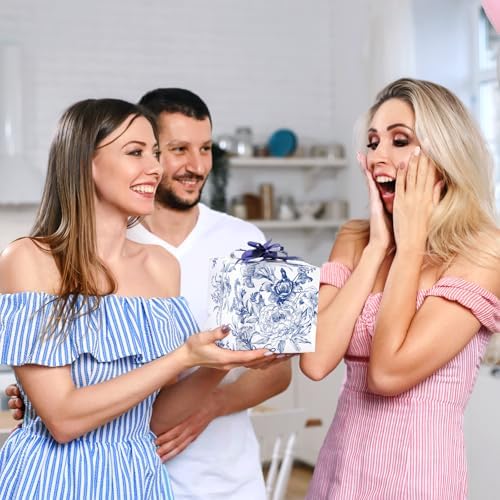WERNNSAI Floral Wrapping Paper Roll - 1 Roll 17” x 33 ft Blue Flower Wrapping Paper Vintage Floral Gift Wrap with Cut Lines for Women Girls Birthday Gift Decor Wedding Bridal Shower Mothers Day — view 6