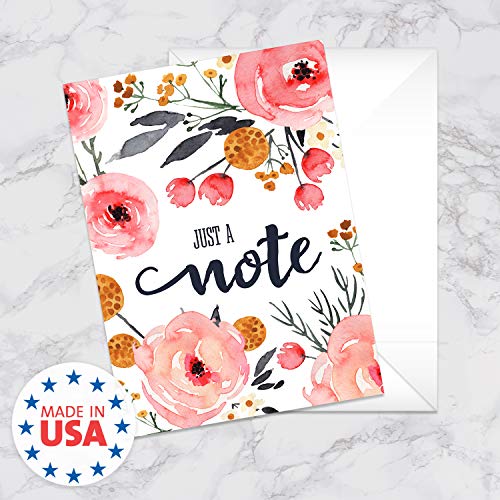 Watercolor Blue And Pink Floral Greeting Cards / 24 All Occasion Cards With White Envelopes / 4 Bright Floral Designs / 3 1/2\" x 4 7/8\" Thinking Of You Card Set
