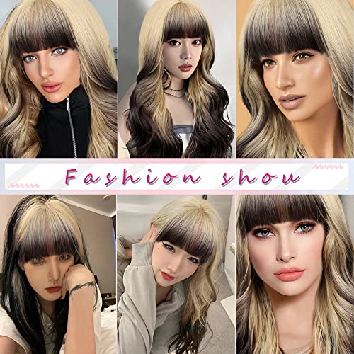 FAELBATY Long Ombre Blonde to Brown Curly Wig with Bangs - Natural Curly Wigs for Women & Girls - 21" RW4/86# - Image 4