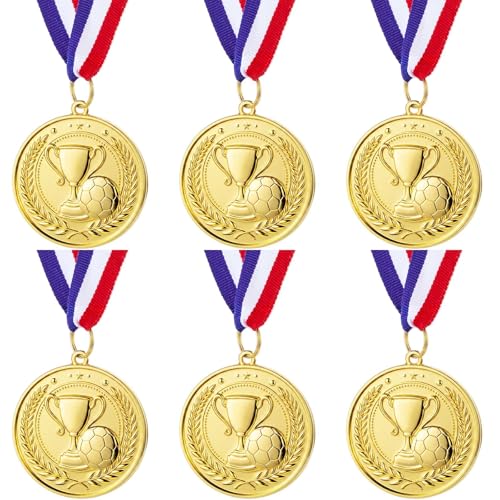 Quelay Gold Winner Award Medals 2 Inch 1st, 6 Pieces, Soccer Trophy Style