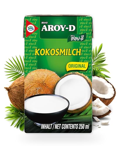 AROY-D Kokosnussmilch I Cremige Kokosmilch zum Kochen & Backen I 100% Vegan & Laktosefrei I Ideal für Currys, Desserts, Smoothies & Cocktails I 12 x 250 ml