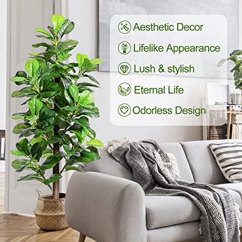 Keeplush 65'' Faux Fiddle Leaf Fig Tree Artificial Tree 5.4Ft Tall Ficus Lyrata Greenery Floor Plant Large Fake Tree With 140 Leaves For Indoor Home Office House Living Room Decor Housewarming Gift #TOP1
