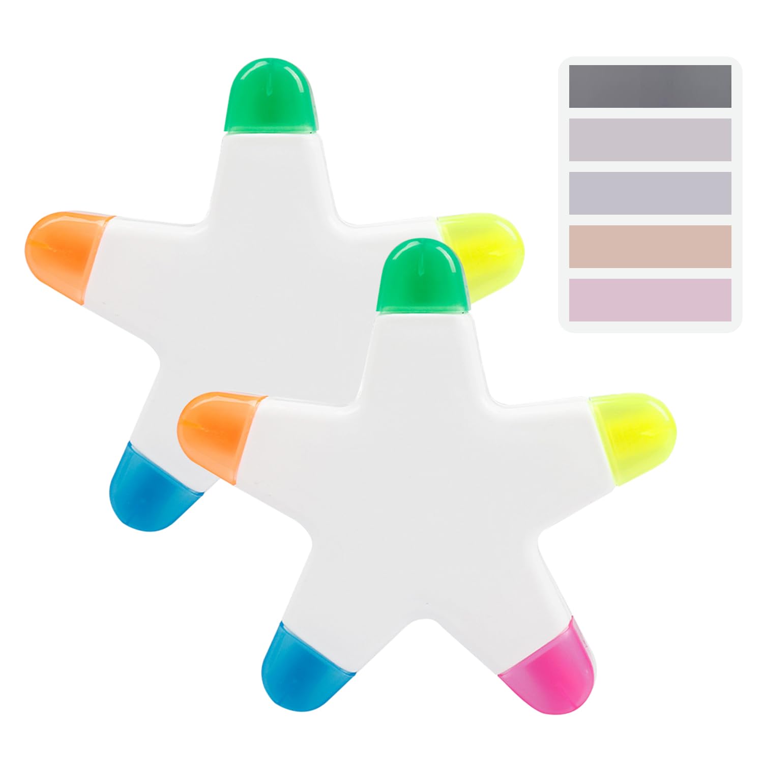 TYGFRT 2 Five-Pointed Star Highlighter Pens, 100 Index Stickers, Five-Pointed Star All-In-One Pen, 5-Color Marker Pen, Creative Highlighter Pen, Five-In-One Star Pen, School And Office Stationery