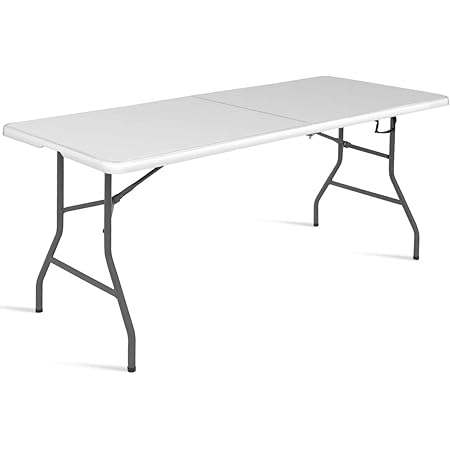 COSTWAY Campingtisch Klapptisch Falttisch Gartentisch Koffertisch Biertisch, Balkontisch mit Tragegriff, Flohmarkttisch belastbar bis 150kg, Esstisch Weiß (L)