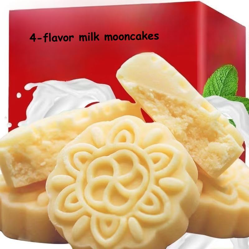 【4 Flavors Milk mooncake】Mid-Autumn Festival Moon Cake,Breakfast Cake,Delicious Dim Sum,Instant Dessert,Healthy Chinese Snacks Gifts,Snack Food,Fruit Snack,New Year Goods,Biscuit (Mix 4 flavors,12 packs)
